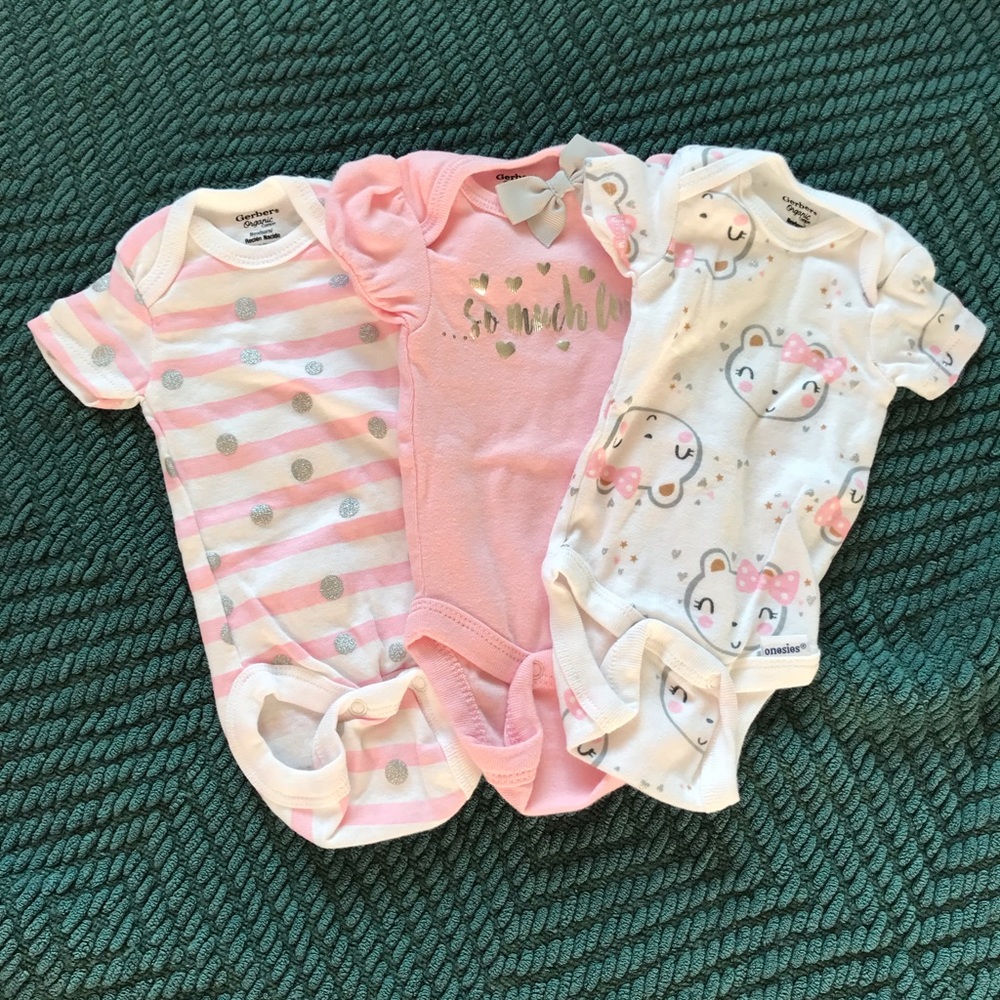 🌸 3 NEW Gerber organic darling girls tops shirts